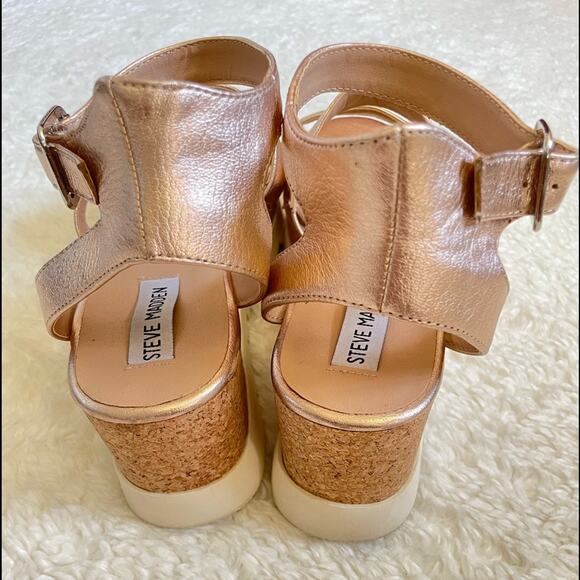 STEVE MADDEN Kirsten Rose Leather Platform Wedge Sandals Strappy Platform 10 - Picture 5 of 12